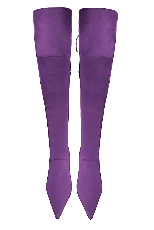 Amethyst purple women's leather thigh-high boots. Pointed toe. Very high spool heels. Made to measure. Top view - Florence KOOIJMAN